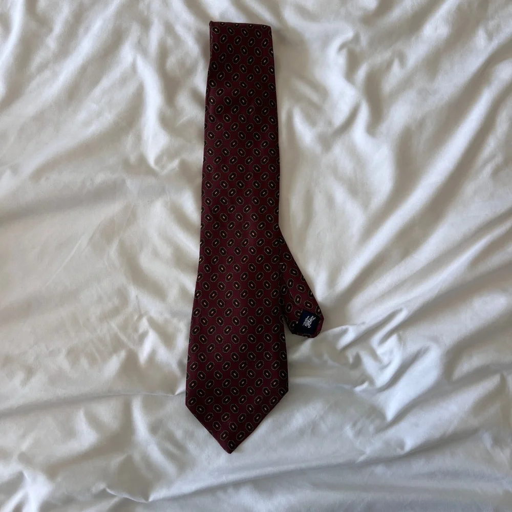 Vintage Burberry motif tie burgundy - Picture 3 of 8